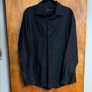 Tasso Elba Black Patterned Dress Shirt SZ Large 100% Cotton